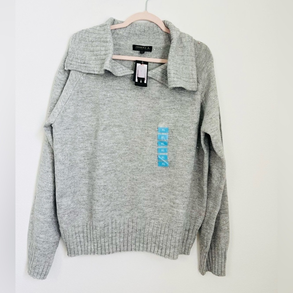 Joseph A Woman Size XL Silver Gray  Sparkle Glitter Mock Neck Pullover Sweater
